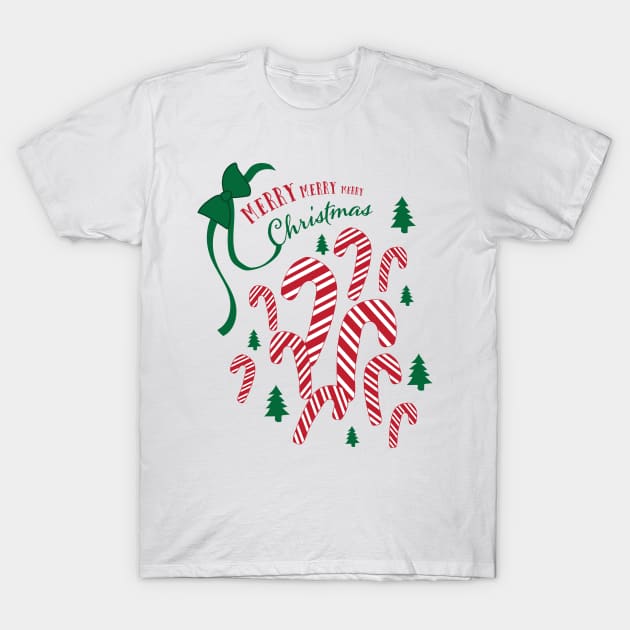 Candy Cane Merry Christmas! T-Shirt by kristinbell